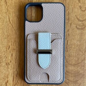 Premium Leather Phone Case with Card Holder - Tan and Cream